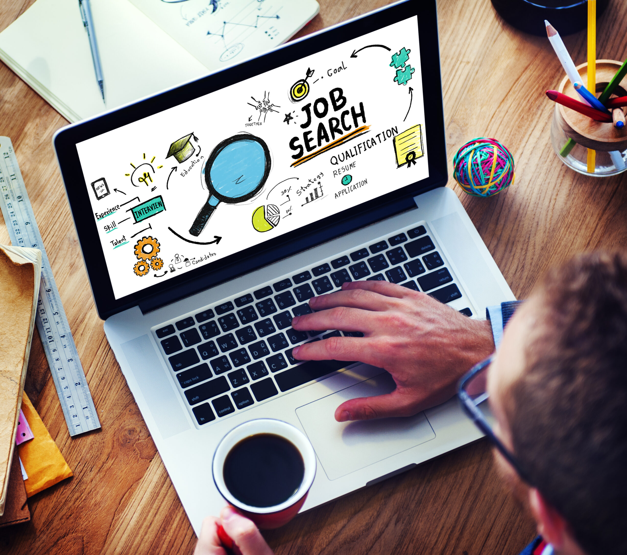 man searching for a job online