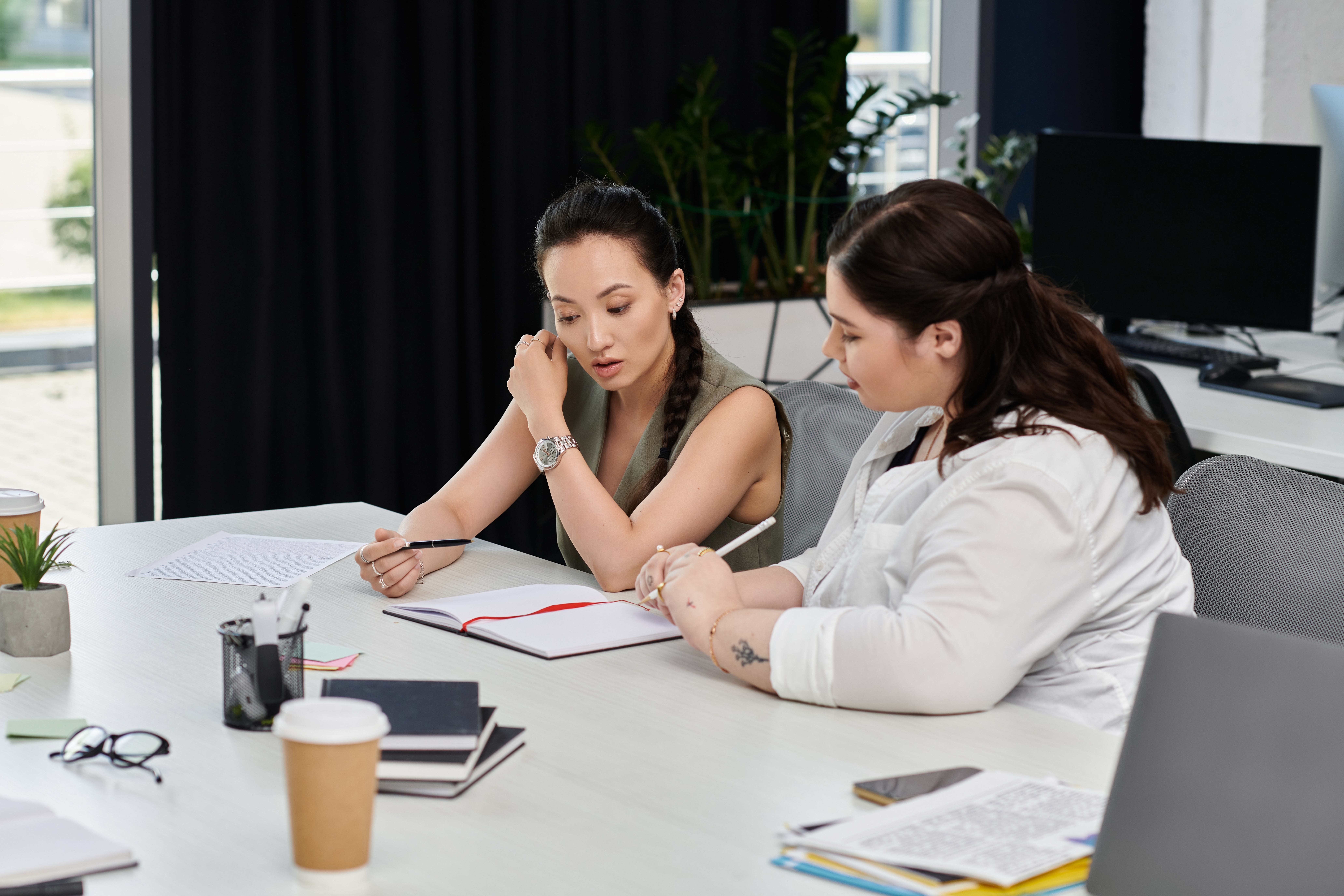 Two professional women doing peer coaching at work